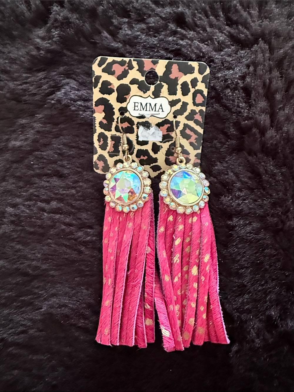 EMMA Pink Tassel Drop Earrings with Iridescent Stones